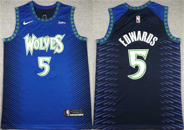 Men%27s Minnesota Timberwolves #5 Anthony Edwards Blue City Edition Stitched Jersey